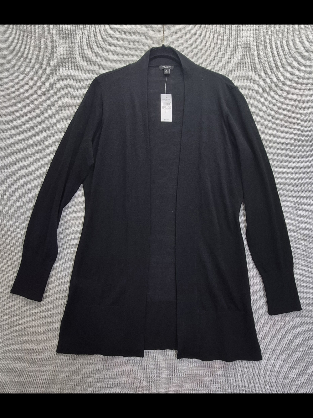 New ANN TAYLOR Open Front Lightweight Long Sleeve Cardigan Black Size M